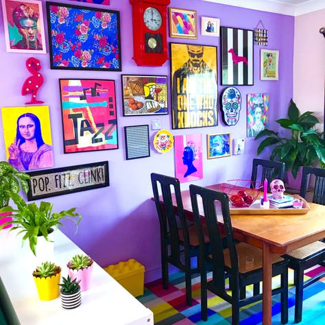 Lilac Walls, Colorful Walls, Gallery Wall Inspiration, Funky Home Decor, Quirky Home Decor, Best Dining, Dining Room Walls, Inspiration Wall, Ikea Hacks