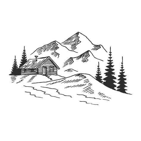 Alaska Drawing Easy, Mountain Clipart Black And White, Pyrography Designs Free Printable, Mountains Drawing Simple, Hike Drawing, Landscape Doodles, Mountain Drawing Simple, Mountain Drawings, Mountain Landscape Illustration