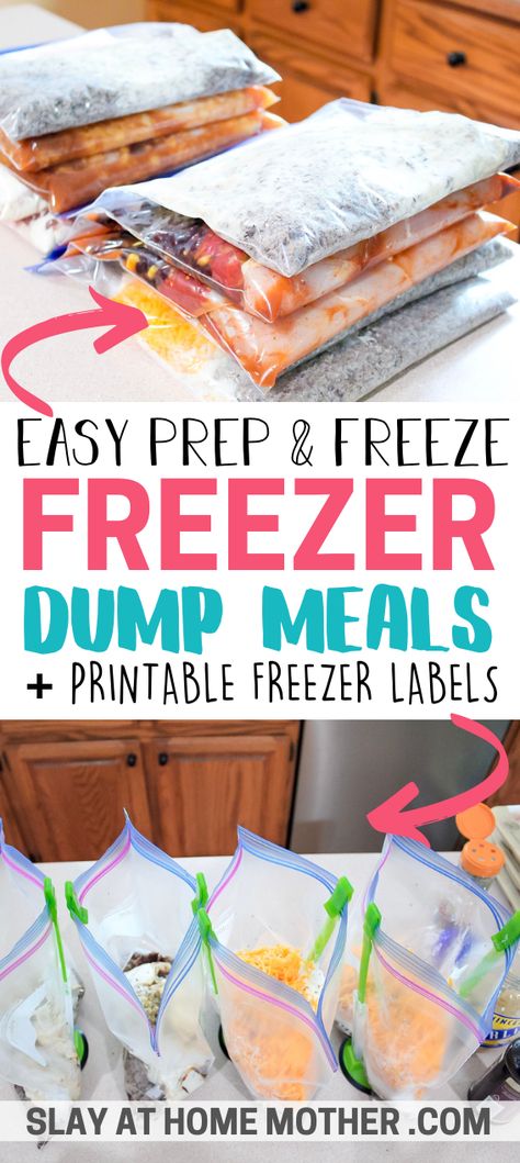 These easy crockpot freezer meals are a breeze to prep, and are the perfect dinner option for busy weeknights! #crockpotrecipes #freezermeals #dumpmeals #mealprep #mealprepping #slayathomemother #crockpot #printablelabels Healthy Make Ahead Crock Pot Meals, Freezing Crockpot Meals, Premade Frozen Crockpot Meals, Freezer Meal Dump Recipes, Make Ahead Crock Pot Meals To Freeze, Crockpot Prep Meals Crock Pot Freezer Dump Dinners, Pre Made Crockpot Meals Freezer Recipes, 31 Crockpot Freezer Meals, Crock Pot Freezer Meals Chicken