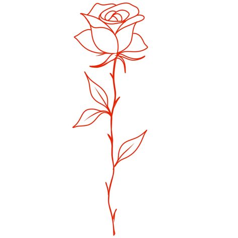 Roses Outline Drawing, Red Ink Rose Tattoo Outline, Single Red Rose Tattoo, Simple Red Rose Tattoo, Single Rose Tattoo Design, Single Flower Drawing, Simple Rose Outline, Rose Stem Tattoo, Rose Bud Tattoo