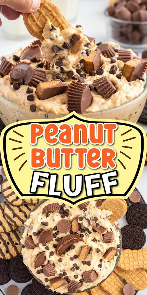 Peanut Butter Fluff Reese’s Fluff, Dessert Dipping Sauce Recipes, Reese’s Peanut Butter Fluff Dip, Cool Whip Desserts Peanut Butter, Peanut Butter Fluff Sandwich, Peanutbutter Fluff Dip, Peanut Butter Marshmallow Fluff Dip, Peanutbutter Dessert Dip, Desserts To Make With Pudding