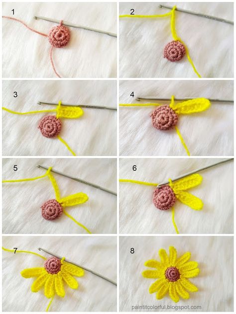 Crochet flower bookmark. - A little love everyday! Bookmark Flower Crochet, Crochet Bookmark Beginner, Flower Book Mark Crochet, Crochet Daisy Bookmark Pattern Free, Crocheted Flower Bookmarks, Crochet Flower Bookmark Tutorial, Crochet Flower Book Mark, Daisy Bookmark Crochet, Crochet Bookmarks Free Patterns Flower