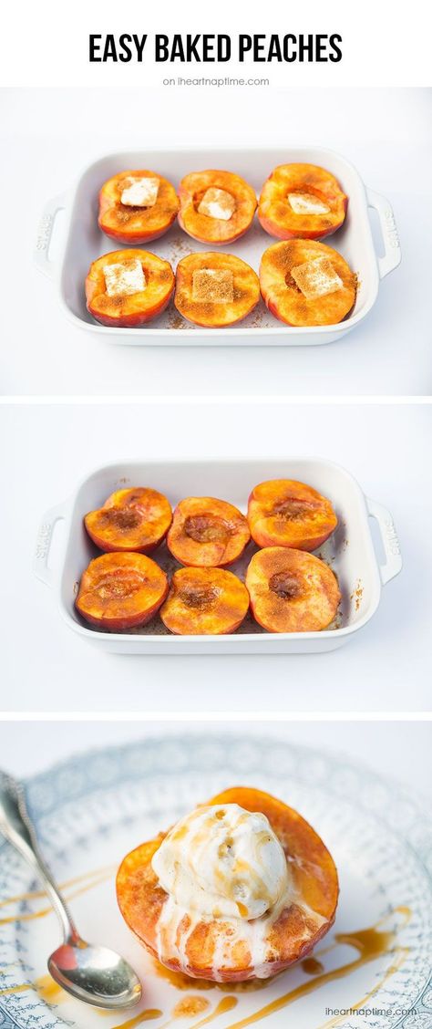 Homemade Peach Pie, Baked Peaches, Brown Sugar Butter, Beaux Desserts, Diy Easy Recipes, Baked Peach, Dessert Aux Fruits, Peach Pie, Fruit Dishes