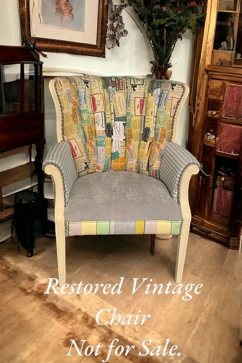 Restored Chairs, Reupholstering Furniture, Vintage Channel, Chair Reupholstery, Wood Refinishing, Whimsical Kitchen, Furniture Reupholstery, Refinish Furniture, Funky Chairs