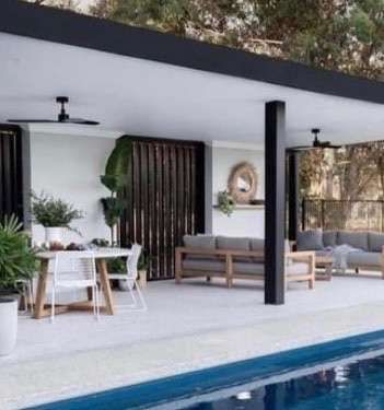 Aluminum Pergolas Ideas and Styles Pool Outdoor Area, Cabana Ideas Backyard Poolside, Pool Gazebo Ideas Cabanas, Modern Pool House Ideas, Pool Area Ideas Backyard, Pool Cabana Design, Outdoor Pool Area Ideas, Modern Pool Cabana, Pool Area Ideas