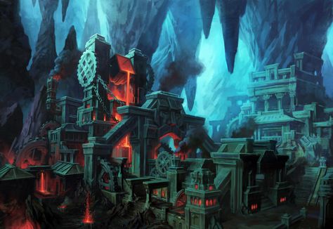 ArtStation - Gauntlgrym Forge, Chris Dien Dwarven City Concept Art, City Concept Art, Dwarven City, Underground Cities, Rpg Map, Forgotten Realms, Fantasy City, Fantasy Setting, Fantasy Places