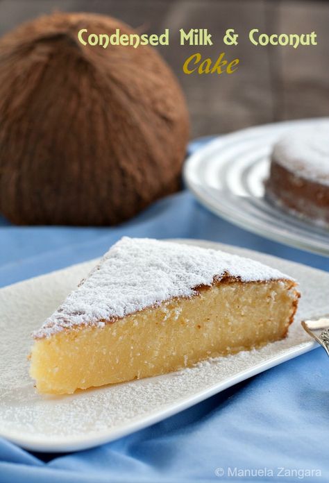 A very easy and moist cake: Condensed Milk and Coconut Cake, perfect for your… Cake Condensed Milk, Condensed Milk Cake, Condensed Milk Recipes, Moist Cake, Milk Cake, Gateaux Cake, Coconut Recipes, Coconut Cake, Piece Of Cake