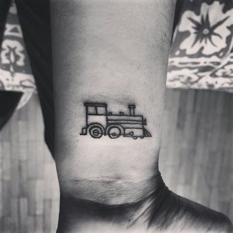 Cute train outline tattoo Mini Train Tattoo, Train Tattoo Small Simple, Simple Train Tattoo, Train Tattoo Small, Train Tattoos, Grandpa Tattoo, Train Tattoo, Infinite Jest, Hd Tattoos