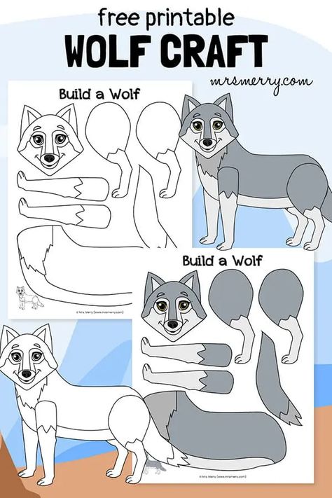 Free Printable Paper Wolf Craft for Kids | Mrs. Merry Wolf Preschool Craft, Wolf Template Free Printable, Wolf Activities Preschool, Wolf Valentines Box Ideas, Wolf Activities For Kids, Wolf Crafts For Kids, Wolf Craft For Kids, Wolf Decorations, Wolf Activities