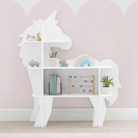 The perfect balance of magical and functional, this Unicorn Bookcase by Delta Children will make any space a bit more whimsical. Rainbow Unicorn Bedroom Ideas, Unicorn Room Ideas Bedrooms, Toddler Unicorn Room, Unicorn Room Decor Kids Girls Bedroom, Unicorn Girls Bedroom Room Ideas, Pink Unicorn Bedroom, Girls Unicorn Bedroom Ideas, Unicorn Bedroom Ideas Kid Rooms, Unicorn Room Ideas