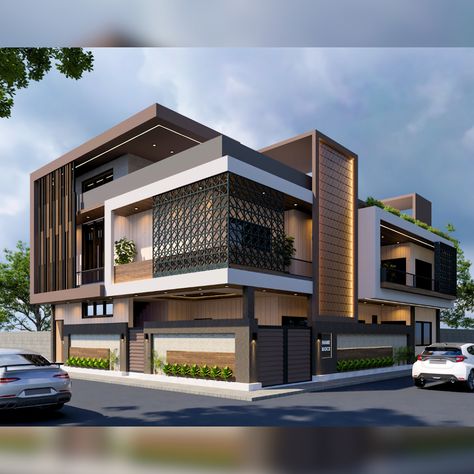 Corner Elevation Design Modern, 5 Floor Building Elevation, Side Elevation Designs For House, Corner Plot Elevation Design, Exterior Elevation Design Modern, Modern Elevation Designs For House, Corner Elevation Design, Corner House Elevation Design, Bungalows Design