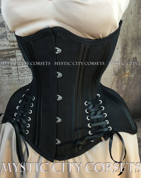 MCC61A Black Cotton/Satin Underbust Corset Corset Shop, Cotton Corset, Corset Training, Steel Boned Corsets, Boned Corsets, Beautiful Wedding Gowns, Lace Tights, Waist Training Corset, Layered Fashion