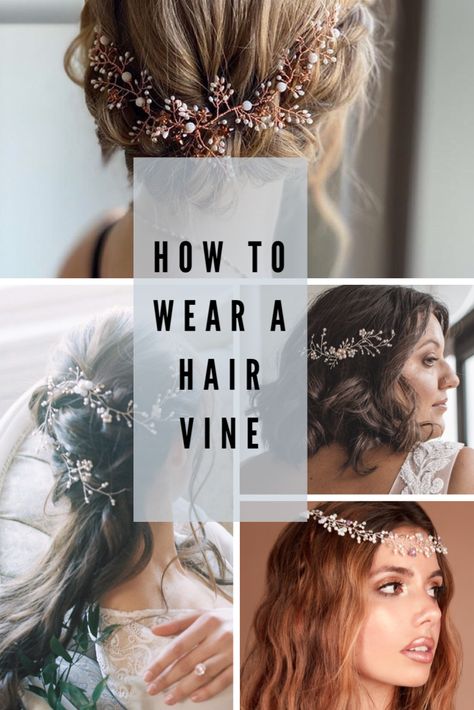 One thing I get asked a lot is how to wear a hair vine. Here are all the details you need to keep your hair vine in place so you can dance the night away! Diy Bridal Hair Vine, Wedding Hair Vine Down, Wedding Hair With Vine, Hair Vine Hairstyles, Diy Hair Vine, Vine Hair Piece, Long Hair Vine, Diy Wedding Hair, Wedding Hair Up