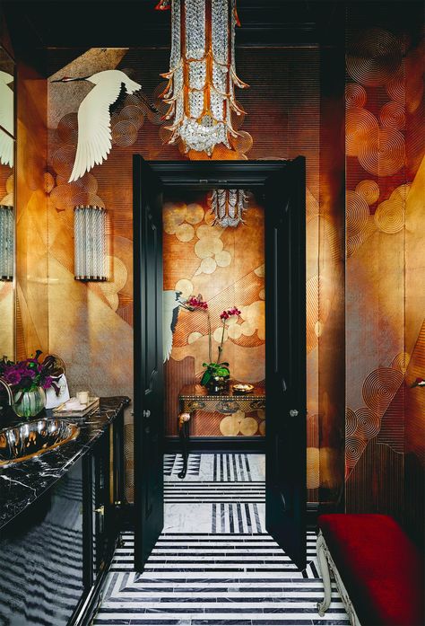 Decorating With Chinoiserie, Chinoiserie Interior, Chinoiserie Room, Handmade Wallpaper, Chinoiserie Decorating, Hand Painted Wallpaper, Powder Room Design, Chinoiserie Wallpaper, Contemporary Room