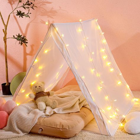 PRICES MAY VARY. Polyvinyl Chloride Triangular Pyramid Tent for Kids: you will get 1 white kids triangular pyramid tent, 1 string of 36.09 feet/ 11 meter star lights, 1 beige kids air mattress with a size of 55.12 x 27.56 x 7.87 inches/ 140 x 70 x 20 cm, a complete set will add fun to your child's sleepover party Easy Set up: the sleepover tents have 5 PVC poles, including 2 triangles and 3 straight rods, there are spring rope links between the poles, you just need to connect the rods according Kids Travel Bed, Girls Tent, Sleepover Tents, Indoor Tents, Kids Teepee Tent, Travel Bed, Star String Lights, Inflatable Bed, Teepee Kids