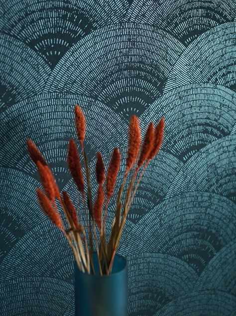 Walter Irise Wallpaper 8408 8408 62 38 (50210-102) – James Dunlop Textiles | Upholstery, Drapery & Wallpaper fabrics Turquoise Accent Wall, Casadeco Wallpaper, Geometric Tile Design, Washable Wallpaper, Turquoise Wallpaper, Wallpaper Direct, Dark Blue Background, Green Interiors, Bath Wall Art