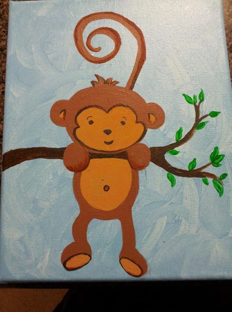 Monkey Painting Ideas, Monkey Painting Acrylic Easy, Simple Animal Paintings For Beginners, Easy Paintings Animals, Jungle Painting Easy, Monkey Painting Easy, Baby Painting Ideas Canvases, Cute Monkey Painting, Cute Animal Paintings Easy