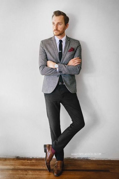 It becomes a little confusing to choose the perfect outfit for the brown shoes as well as black pant. Though these outfits are classic and perfect for men, it is a tough task to wear best complimenting outfit. The imperative black colour of pants is not only meant for the evening. Let’s look at Cool black pants with brown shoes Outfits For Men to wear acceptable options in your attire. Also, here are some Black Jeans Outfit Ideas For Men. Check out- Black Pants With Brown Shoes, Grey Blazer Black Pants, Grey Jacket Black Pants, Black Pants Brown Shoes, Brown Shoes Outfit, Charcoal Blazer, Grey Sport Coat, Formal Pant, Brown Shoes Men