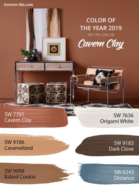 Hidden among the Wanderer palette is the 2019 Color of the Year, Cavern Clay SW 7701. Wherever your wanderlust takes you, Sherwin-Williams has the hues to bring the adventure home with you. Click through to see more palettes from the 2019 Colormix® Forecast. Color Palette For Home, Dekorasi Kamar Tidur, Room Paint Colors, Interior Painting, Room Color Schemes, Interior Paint Colors, Living Room Colors, Paint Colors For Home, Living Room Paint