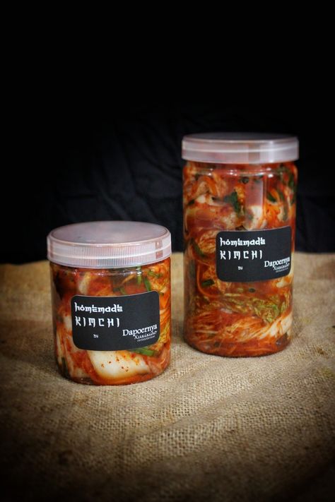 Homemade kimchi Kimchi Packaging Design, Kimchi Packaging, Homemade Kimchi, Vision Book, Business Poster, Korean Restaurant, Food Production, 2025 Vision, East Asian