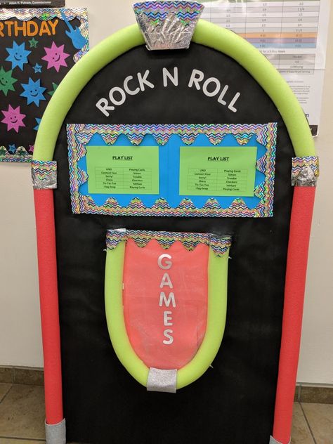 Our School Rocks Theme, Diy Rock N Roll Decor, Rock N Roll School Theme, Rock And Roll School Theme, Rock N Roll Theme Party, Rock And Roll Theme Party, Assisted Living Crafts, School Year Themes, Rock Star Theme