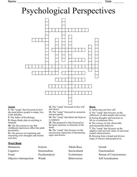 Psychological Perspectives Crossword Psychological Perspectives, Father Of Psychology, Ap Psychology, Crossword Puzzles, Philosophers, Word Doc, Psychologist, Best Self, Basket Weaving