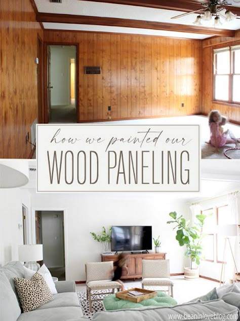 Paneling Remodel, Wood Paneling Living Room, Wood Paneling Makeover, Paneling Makeover, Painting Wood Paneling, Painted Wood Walls, Mobil Home, Wood Bedroom, Wood Panel Walls