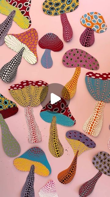 Yayoi Kusama Mushroom Art Lesson, Mushroom Art Projects, Collaborative Art Projects For Adults, Teenage Art Projects, Yayoi Kusama Mushroom, Mushroom Template, 5th Grade Art Projects, Yayoi Kasuma, Art Mushrooms