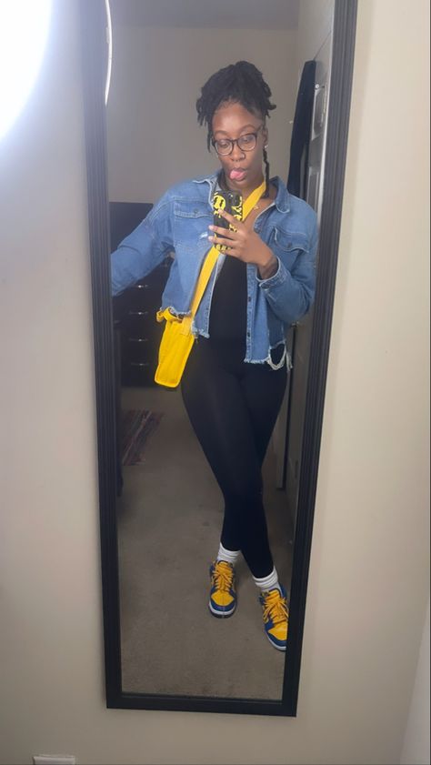 Clear Blue Swoosh Dunks Outfit, Purple And Yellow Dunks Outfits, Outfits With Ucla Dunks, Black And Yellow Dunks Outfit, Blue And Yellow Jordan 1 Outfit Women, Blue And Orange Dunks Outfit, Orange And Green Dunks Outfit, Yellow And Blue Dunks Outfit, Michigan Dunks Outfit Black Woman