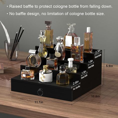 Amazon.com: upcessory Cologne Organizer for Men, 4 Tier Black Wood Perfume Organizer with Felt Lining Drawer and Hidden Compartment, Perfume Display Holder, A Gift for Men : Home & Kitchen Perfume Drawer, Cologne Organizer For Men, Cologne Organizer, Wood Perfume, Lining Drawers, Perfume Holder, Perfume Organizer, Wood Phone Stand, Perfume Storage