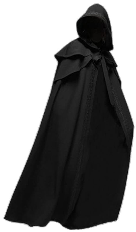 Person Wearing Cloak Reference, Black Cloak Aesthetic, Medieval Knight Outfit, Robes Reference, D&d Outfits, Assassins Aesthetic, Mage Cloak, Medieval Witch Costume, Cloak Designs