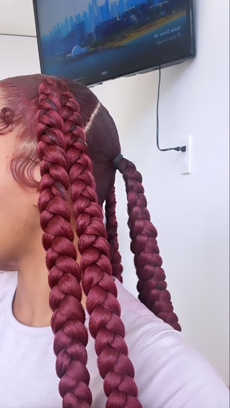 Bow Braided Hairstyles, Red Jayda Wayda Braids, Styles To Do With Braiding Hair, Jayda Wayda Braids With Curls, 4 Parts With 2 Braids In Each, Hairstyles To Do With Weave, Hair Styles With Braiding Hair, Jadya Wayda Braids, Cute Braiding Hairstyles