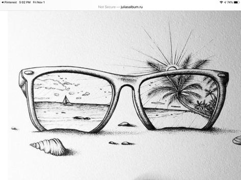 Beach Sketches, Hawaii Tattoos, Scene Tattoo, 30 Day Drawing Challenge, Beach Drawing, Shiva Tattoo Design, Tattoo Parlor, Scene Drawing, Getting Bored