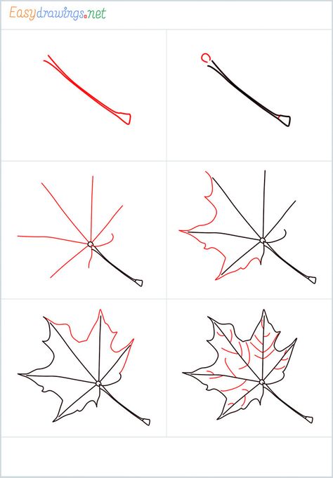 How to draw a fall leaf step by step - Easydrawings.net Autumn Drawing Easy, Leaf Drawing Easy, Fall Leaves Drawing, 2024 Journal, Fall Drawings, Waterfall Paintings, Drawing Lesson, Lettering Ideas, Leaf Drawing