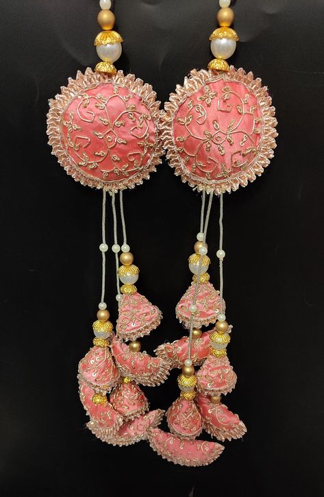 Chaniya Latkan Designs, Latkans For Lehenga Handmade, Textiles Moodboard, Fabric Latkan, Pink Silk Fabric, Blouse Hangings, Latkan Design, Tassels Fashion Clothing, Tassels Designs