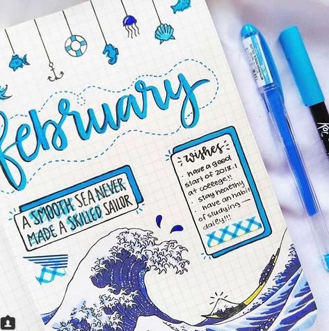 #aesthetic #blue #journal #journaling #bulletjournal Bullet Journal Simple, Journal February, Blue Journal, February Bullet Journal, Balayage Ideas, January Bullet Journal, Bullet Journal Page, Bullet Journal Key, Bullet Journal Set Up