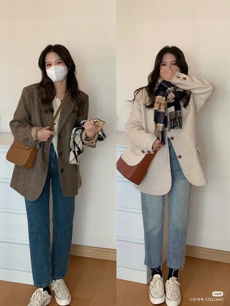 Freezing Winter Outfits, Korean Autumn Outfit, Cold Winter Outfits Aesthetic, Winter Outfits Cold Freezing, Plaid Blazer Outfit, Winter Outfits Blackgirl, Winter Outfits 2024, Winter Outfits Korean, Outfit Ideas Winter