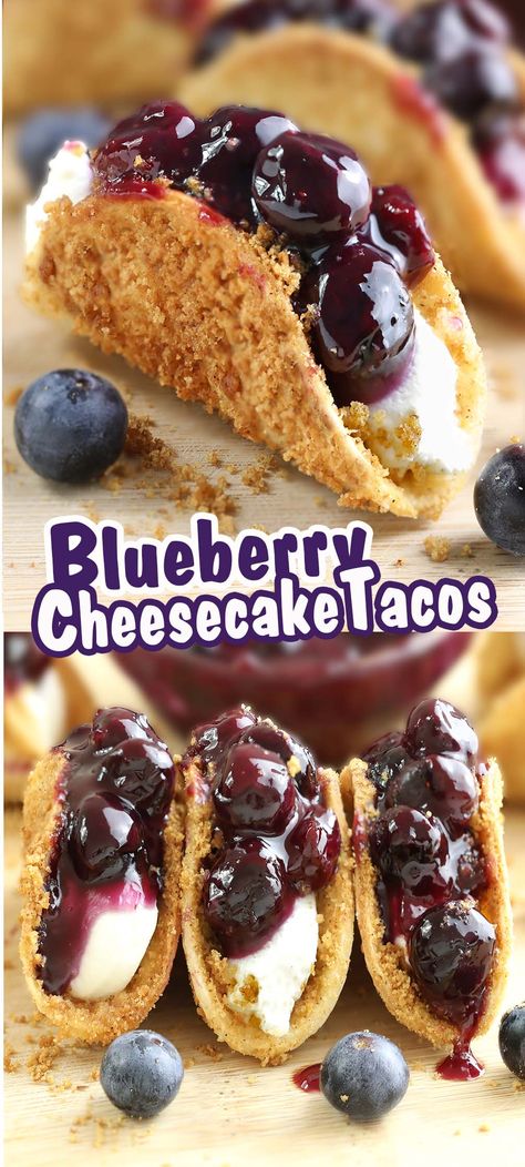 Blueberry Cheesecake Tacos - Sugar Apron Easy Blueberry Cheesecake Tacos, Blueberry Cheesecake Cake Recipe, Pumpkin Cheesecake Tacos, Banana Pudding Cheesecake Tacos, Taco Party Desserts, Blueberry Cheesecake Tacos, Apple Cheesecake Tacos Recipe, Mini Cheesecake Tacos, Taco Dessert Ideas Easy Recipes