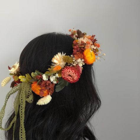 Burnt Orange Dried Flower Crown, Wedding Hair Accessory, Bridesmaid Flower Gift, Rustic&boho Hair Wreath, Girl Child Crown, Engagement Crown - Etsy 70s Flower Crown, Flower Crown Wedding Hair, Orange Flower Crown, Wedding Hair Flower Crown, Wedding Veils Headpieces, Fall Flower Crown, Crown Wedding Hair, Dried Flower Crown, Dahlias Wedding