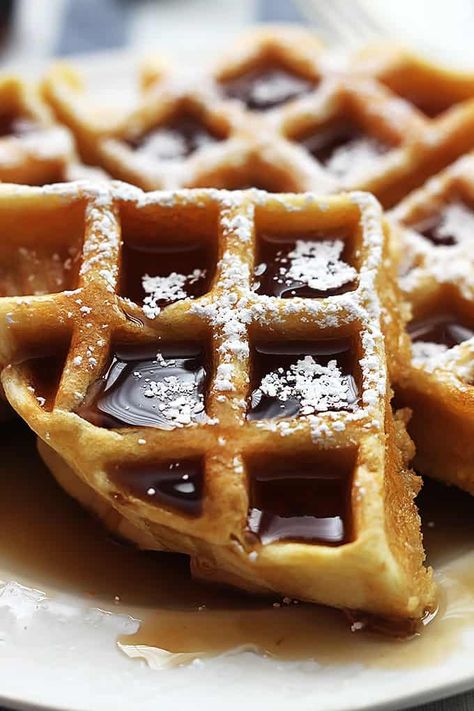 Super fluffy and creamy JUST 4-INGREDIENT Dutch Cream Waffles! Greek Yogurt Waffles, Dutch Waffles, German Pancakes Recipe, Breakfast Waffles, What's For Breakfast, Whipping Cream, Waffle Recipes, Pancakes And Waffles, Breakfast Food