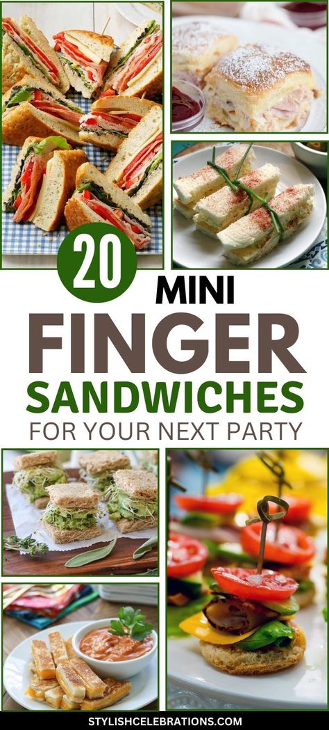 20 Mini Finger Sandwiches for Your Party Finger Sandwich Recipes, Sandwiches For Parties, Brunch Finger Foods, Tea Party Brunch, Brunch Christmas, Finger Sandwich, Tea Party Sandwiches, Sandwich Platter, Party Sandwiches