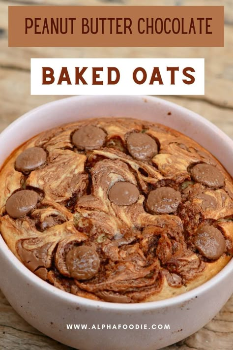 Chocolate Peanut Butter Baked Oatmeal (Oven or Air Fryer) Peanut Butter Chocolate Baked Oatmeal, Baked Oat Dessert, Air Fryer Porridge, Peanut Butter Chocolate Baked Oats, Baked Oats Peanut Butter, Baked Oats Recipes Healthy, Baked Oat Recipes, Oven Baked Oatmeal, Air Fryer Oatmeal