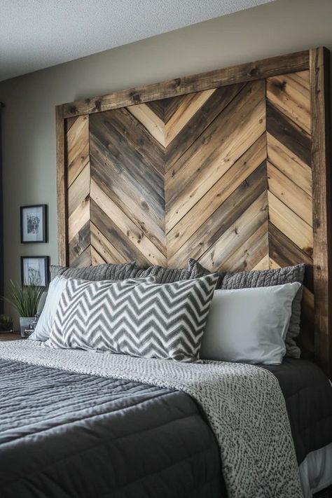 Give your bedroom a sustainable makeover with this DIY reclaimed wood headboard! It’s the perfect project for creating an eco-friendly, stylish space. 🧰🏡 #ReclaimedWoodHeadboard #SustainableBedroom #DIYHomeDecor #EcoFriendlyLiving #GreenHomeIdeas Wooden Pallet Headboard Diy, Headboard Wood Design, Diy Headboard Wall Ideas, Diy Wood Headboard Ideas, Bed Without Headboard Decor, Diy Headboard Ideas Easy Cheap, Wooden Headboard Diy, Wood Wall Bedroom, Headboard Ideas Diy