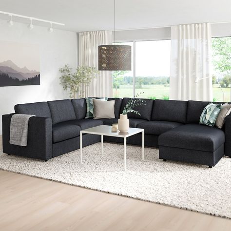 VIMLE with chaise longue/Tallmyra black/grey, Corner sofa, 5-seat - IKEA Sofa Bed Mechanism, Ikea Vimle, Sofa U Form, Sofa Back Cushions, Cosy Sofa, Sofa Bed With Chaise, Cozy Sofa, U Shaped Sofa, Corner Sofa Bed