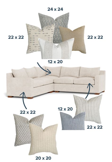 How To Put Pillows On A Sectional Couch, Pillows L Shaped Couch, How To Style A Sectional Sofa Pillows, Pillow Arrangement On Sectional Couch, How Many Cushions On Sofa, Gray Sectional Throw Pillow Ideas, L Sofa Pillow Arrangement, Pillow Layout Sectional, Sectional Sofa Pillow Ideas