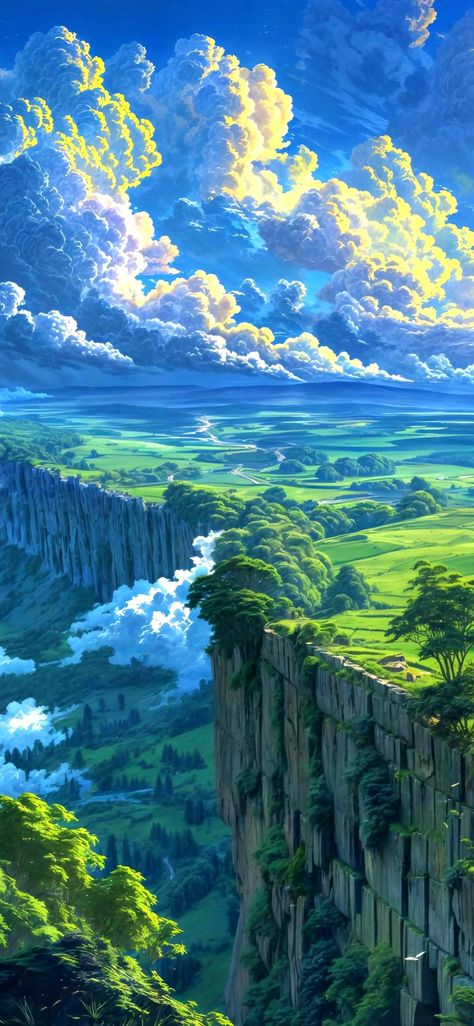 Anime Landscape, Iphone Dynamic Wallpaper, Dreamy Landscapes, Image Nature, Art Wallpaper Iphone, Cool Wallpapers Art, Beautiful Landscape Wallpaper, Fantasy Art Landscapes, Landscape Illustration