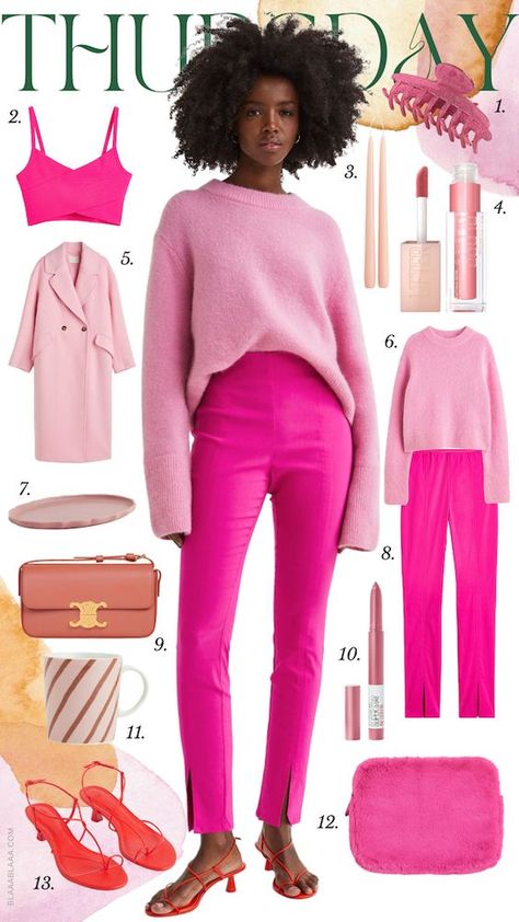 Questioning Reality, Pink Pants Outfit, Outfits Quotes, Jean Rose, Creating Outfits, Hot Pink Pants, Color Coordination, Pink Clothes, Clear Spring