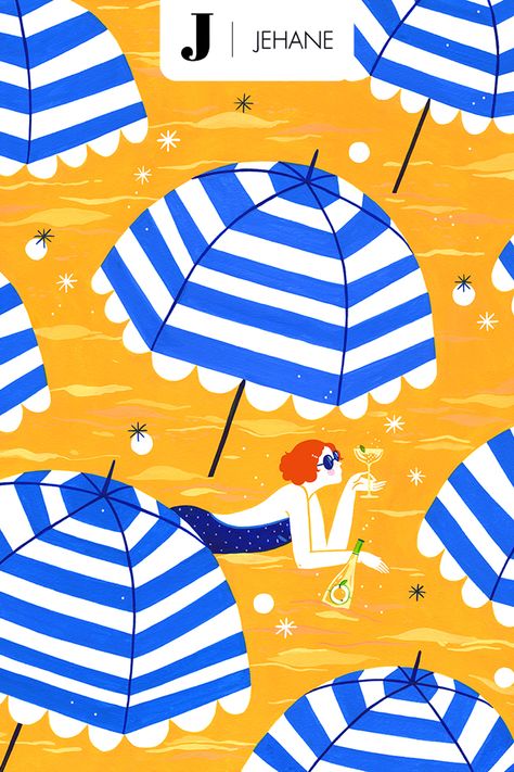 #umbrellas #beach #cocktail #illustration Agnes Grey, Umbrella Drawing, Umbrella Illustration, Camberwell College Of Arts, Spooky Stories, Beach Illustration, Fly On The Wall, Quirky Art, Beautiful Figure