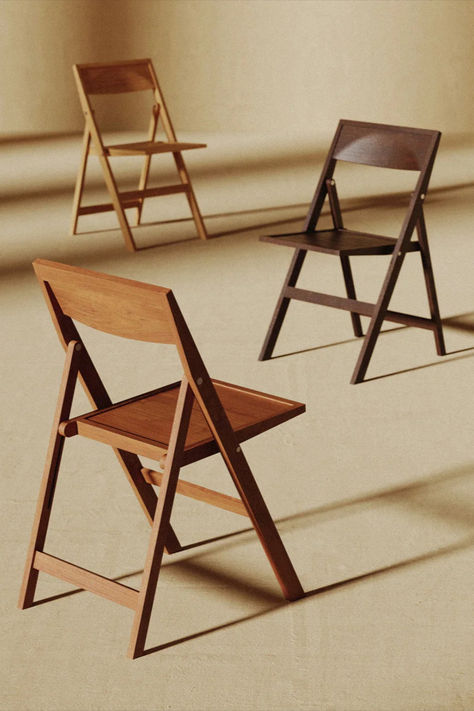 Challenging the conventional notion that folding chairs are supplementary, the Folding Flat Chair is designed with spatial permanence in mind. Making the most of its environment, the chair folds down to a flat profile of four centimeters for wall hanging and ease of storage. Kitchen Workshop, Fold Up Chairs, Space Efficiency, Wooden Folding Chairs, Folding Dining Chairs, Foldable Chairs, Folding Furniture, Folding Chairs, Compact Living