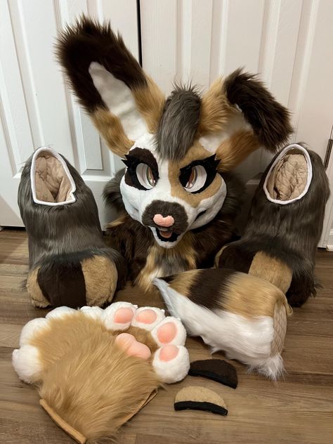 Bunny fursuit full partial premade. I can take $1750 through PayPal or Cashapp aswell! includes head, feet, tail, handpaws, eyelids,tongue,hairpoof. This is my first finished fursuit head I'm selling so mind you it's not perfect. I would say head is Mq, tail is hq, feet are higher mq and hand paws are hq. Eyelids,hairpoof and tongue are velcro. The head can fit anyone and is fully lined and comfortable inside. Vision is ok, hidden belt loop on tail and fully lined feet and hand paws, the eyes ar Unique Fursuit Species, Rat Fursuit, Possum Fursuit, Deer Fursuit, Bunny Fursuit, Fursuit Eyes, Fursuit Head Base, Fursuit Ideas, Fursuit Tutorial